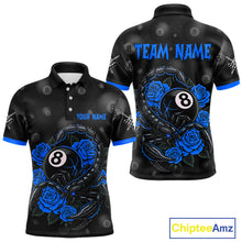 Load image into Gallery viewer, Black Blue 8 Ball Scorpion Roses Billiard Shirt For Men Custom Pool Team Shirt, Billiard Jersey TDM5346