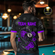 Load image into Gallery viewer, Black Purple 8 Ball Scorpion Roses Billiard Shirt For Men Custom Pool Team Shirt, Billiard Jersey TDM5347