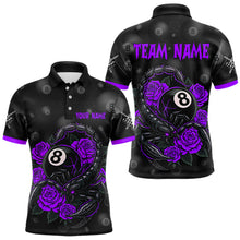 Load image into Gallery viewer, Black Purple 8 Ball Scorpion Roses Billiard Shirt For Men Custom Pool Team Shirt, Billiard Jersey TDM5347