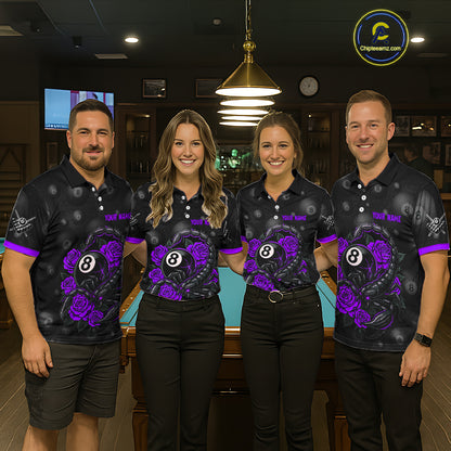 Black Purple 8 Ball Scorpion Roses Billiard Shirt For Men Custom Pool Team Shirt, Billiard Jersey TDM5347