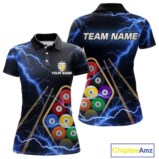 Blue 9 Ball Thunder Lightning Billiard Shirts For Women Custom 9 Ball Pool Team Jersey Polo, 1/4 Zip TDM5633