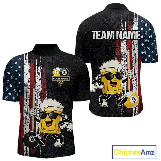 American Flag 8 Ball & 9 Ball Pool Funny Beer Billiard Shirt For Men Custom Billiard Team Jersey TDM5637