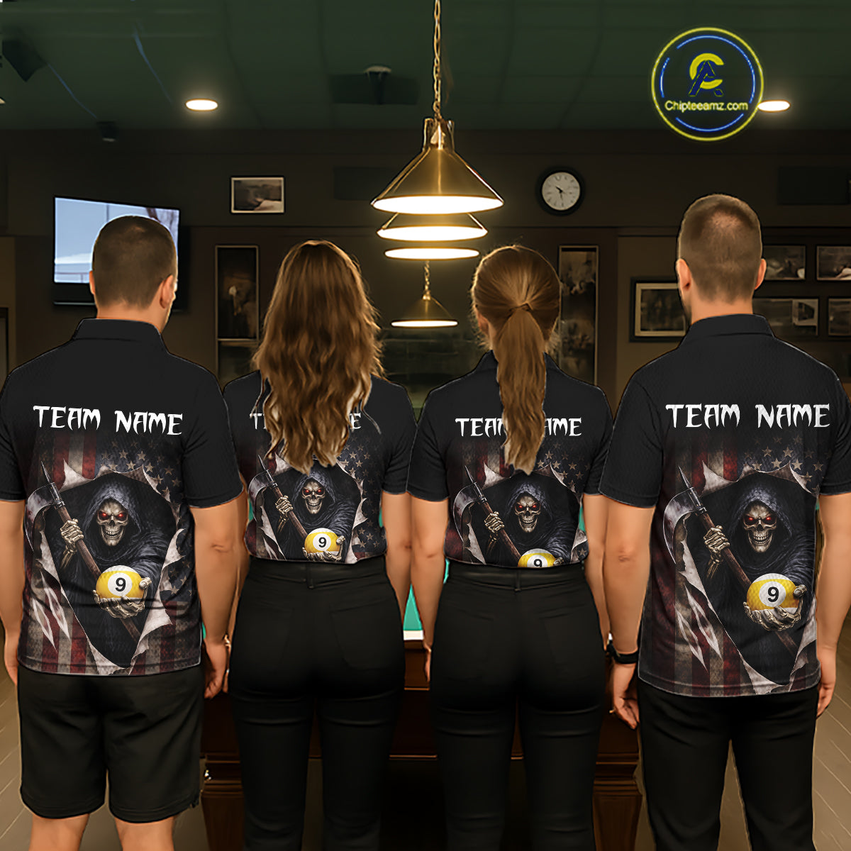 Grim Reaper 8 Ball & 9 Ball Pool American Flag Billiard Shirt For Women Custom Billiard Team Jersey TDM5638
