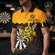 Load image into Gallery viewer, Personalized Yellow Black Funny Bee Darts Shirt For Men, Darts Team Jersey Polo &amp; Quarter Zip TDM6004