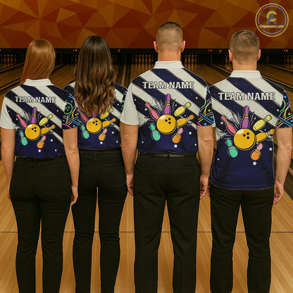 Personalized Funny Neon Bowling Shirt For Women, Retro Bowling Team Jersey Polo & 1/4 Zip TDM6461