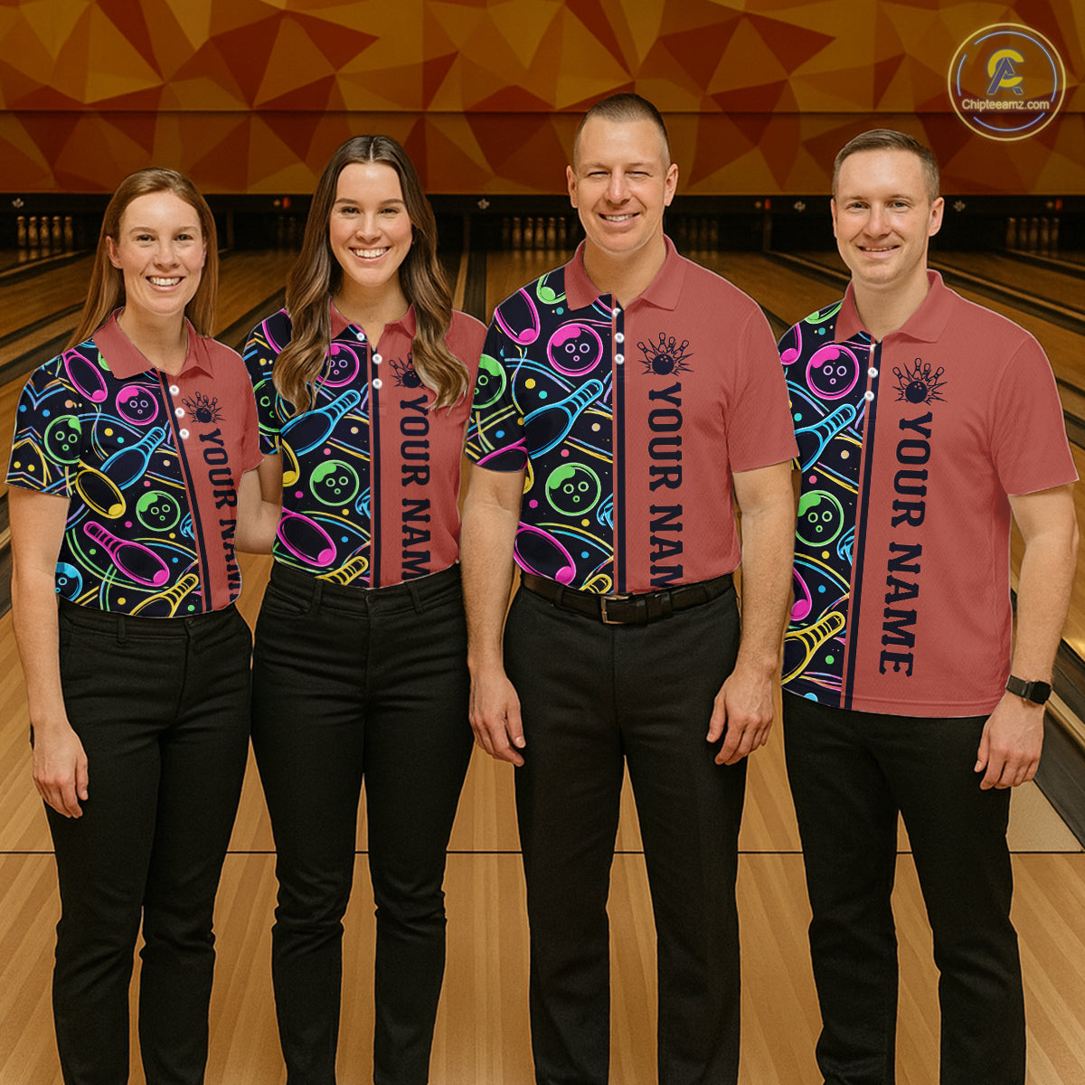 Personalized Funny Neon Bowling Shirt For Women, Retro Bowling Team Jersey Polo & 1/4 Zip | Orange TDM6462