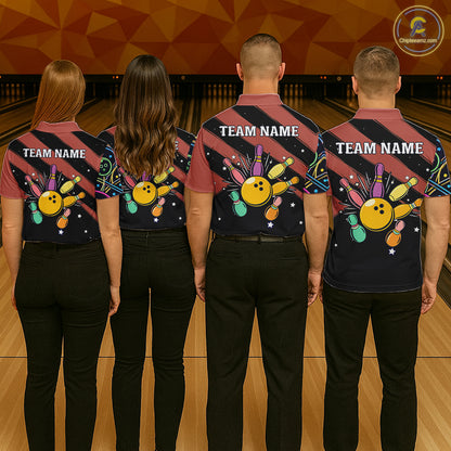 Personalized Funny Neon Bowling Shirt For Women, Retro Bowling Team Jersey Polo & 1/4 Zip | Orange TDM6462