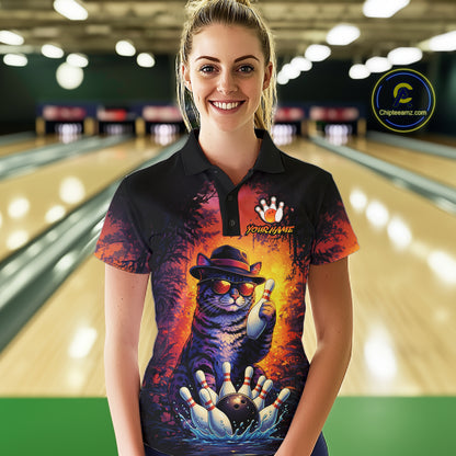 Personalized Vintage Funny Cat Bowling Shirt For Women Custom Bowling Jersey Team Polo & 1/4 Zip TDM5861