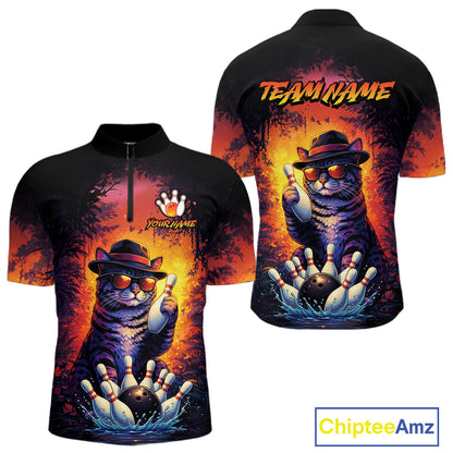 Personalized Vintage Funny Cat Bowling Shirt For Men Custom Bowling Jersey Team Polo & 1/4 Zip TDM5861