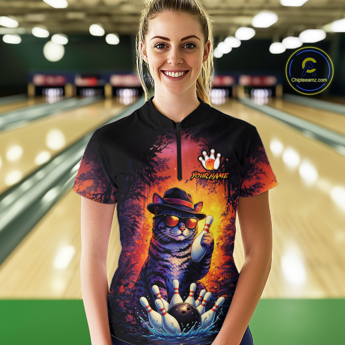 Personalized Vintage Funny Cat Bowling Shirt For Women Custom Bowling Jersey Team Polo & 1/4 Zip TDM5861
