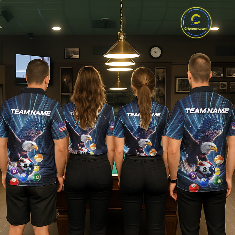 Blue 8 Ball US Flag Eagle Lightning Billiard Shirt For Women Custom Pool Team Jersey Polo & 1/4 Zip TDM5375
