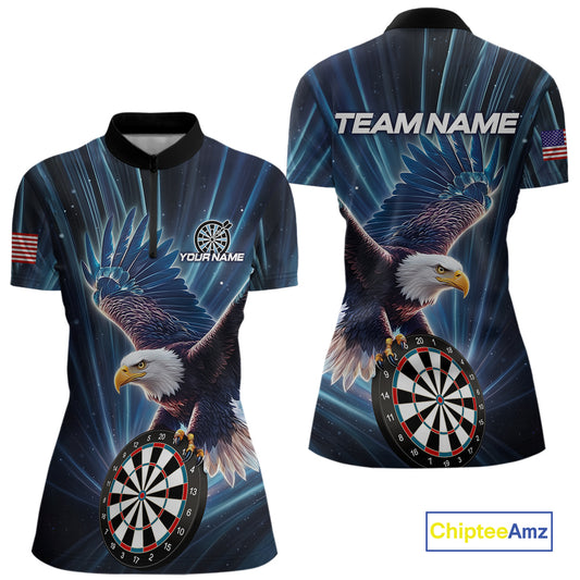 Personalized Eagle Lightning Blue Darts Shirt For Women Custom Darts Jersey Team Polo & 1/4 Zip TDM5376