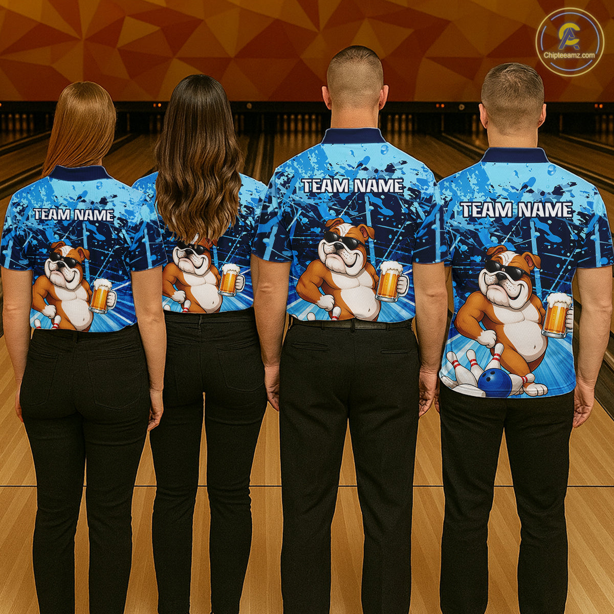 Blue Funny Bulldog Bowling Beer Polo & 1/4 Zip Shirts For Women Custom Bowling Team Jersey TDM6473