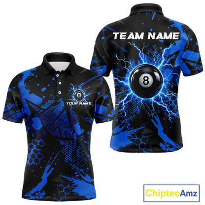 Black And Blue Grunge Lightning 8 Ball Pool Jersey For Men Custom Billiard League Team Shirts TDM7172