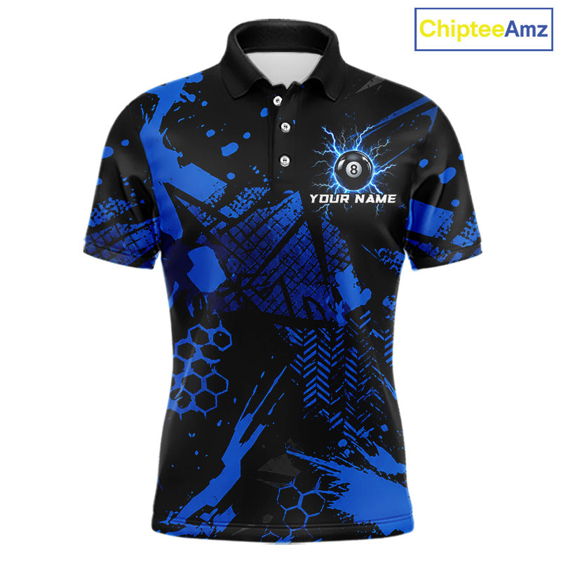 Black And Blue Grunge Lightning 8 Ball Pool Jersey For Men Custom Billiard League Team Shirts TDM7172