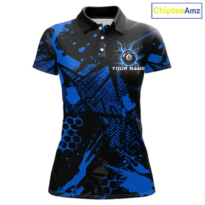 Black And Blue Grunge Lightning 8 Ball Pool Jersey For Women Custom Billiard League Team Shirts TDM7172