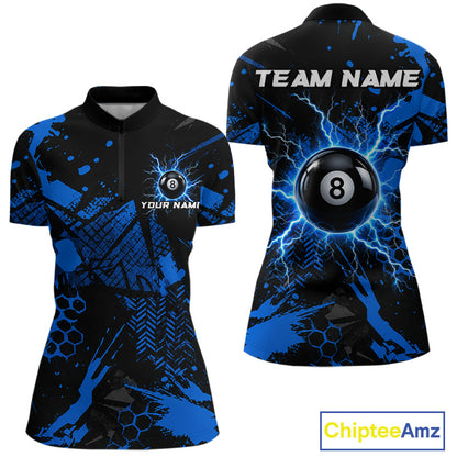 Black And Blue Grunge Lightning 8 Ball Pool Jersey For Women Custom Billiard League Team Shirts TDM7172