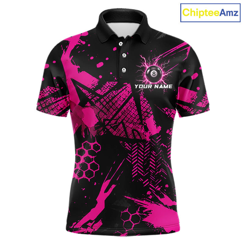 Pink And Black Grunge Lightning 8 Ball Pool Jersey For Men Custom Billiard League Team Shirts TDM7173