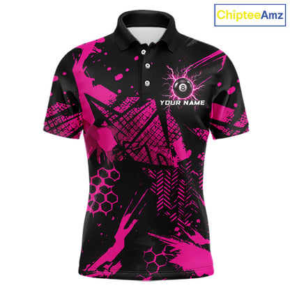 Pink And Black Grunge Lightning 8 Ball Pool Jersey For Men Custom Billiard League Team Shirts TDM7173