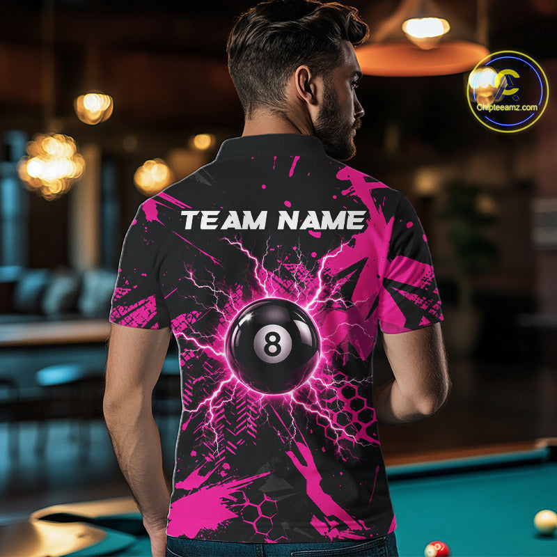 Pink And Black Grunge Lightning 8 Ball Pool Jersey For Men Custom Billiard League Team Shirts TDM7173