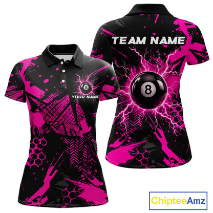 Pink And Black Grunge Lightning 8 Ball Pool Jersey For Women Custom Billiard League Team Shirts TDM7173