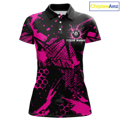 Pink And Black Grunge Lightning 8 Ball Pool Jersey For Women Custom Billiard League Team Shirts TDM7173
