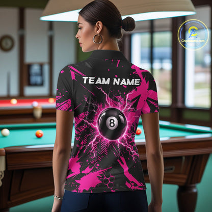 Pink And Black Grunge Lightning 8 Ball Pool Jersey For Women Custom Billiard League Team Shirts TDM7173