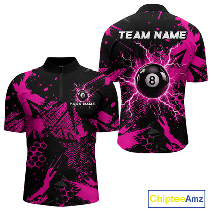 Pink And Black Grunge Lightning 8 Ball Pool Jersey For Men Custom Billiard League Team Shirts TDM7173