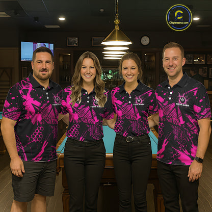 Pink And Black Grunge Lightning 8 Ball Pool Jersey For Women Custom Billiard League Team Shirts TDM7173