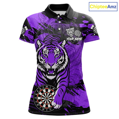 Personalized Purple Dartboard Tiger Darts Shirt For Women Custom Darts Jersey Team Polo & 1/4 Zip TDM7187