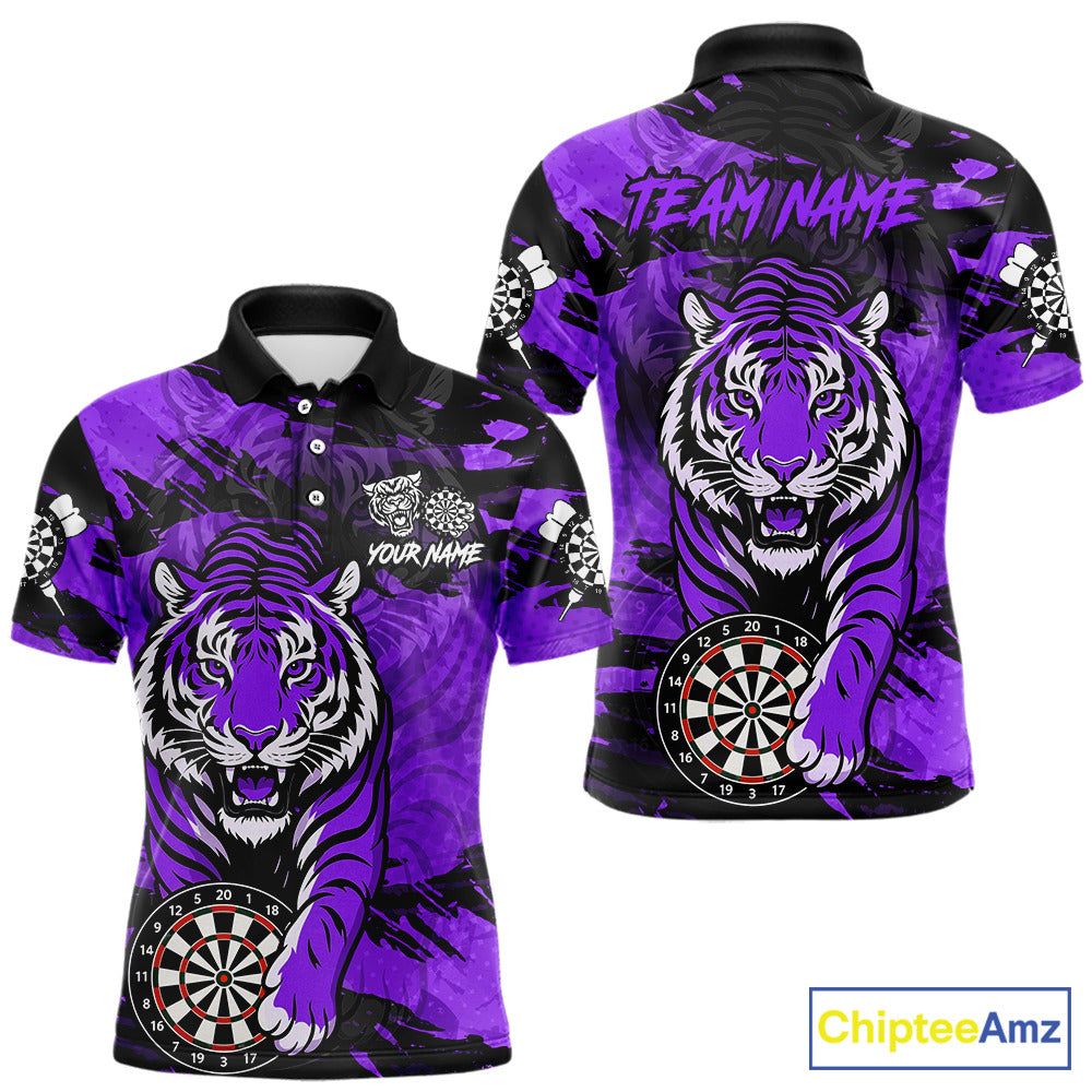 Personalized Purple Dartboard Tiger Darts Shirt For Men Custom Darts Jersey Team Polo & 1/4 Zip TDM7187