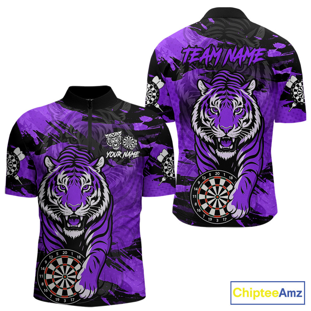 Personalized Purple Dartboard Tiger Darts Shirt For Men Custom Darts Jersey Team Polo & 1/4 Zip TDM7187