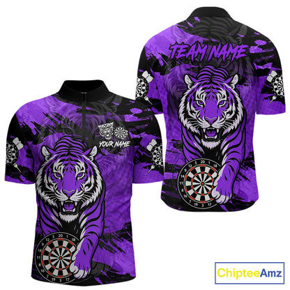 Personalized Purple Dartboard Tiger Darts Shirt For Men Custom Darts Jersey Team Polo & 1/4 Zip TDM7187