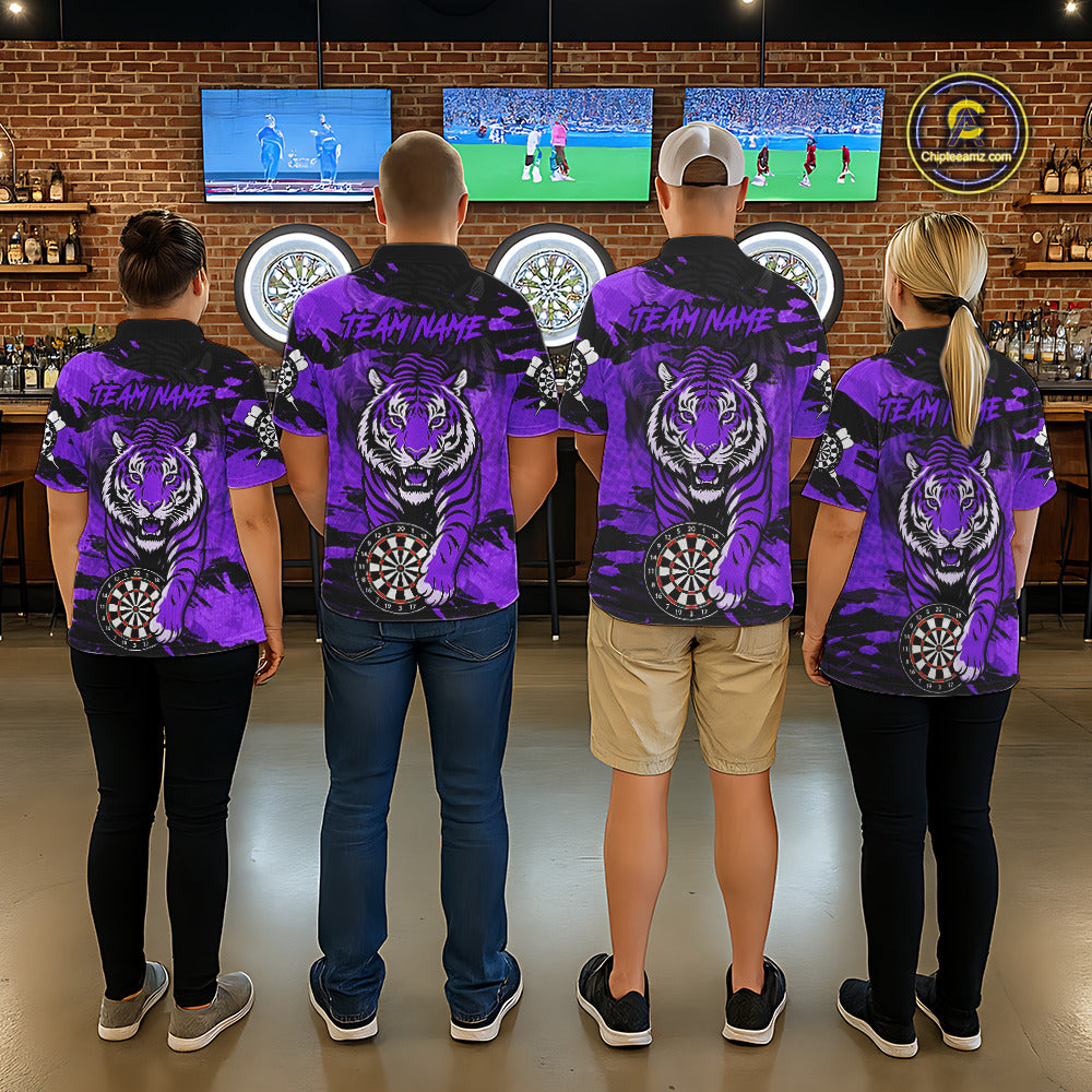Personalized Purple Dartboard Tiger Darts Shirt For Women Custom Darts Jersey Team Polo & 1/4 Zip TDM7187