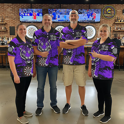 Personalized Purple Dartboard Tiger Darts Shirt For Women Custom Darts Jersey Team Polo & 1/4 Zip TDM7187