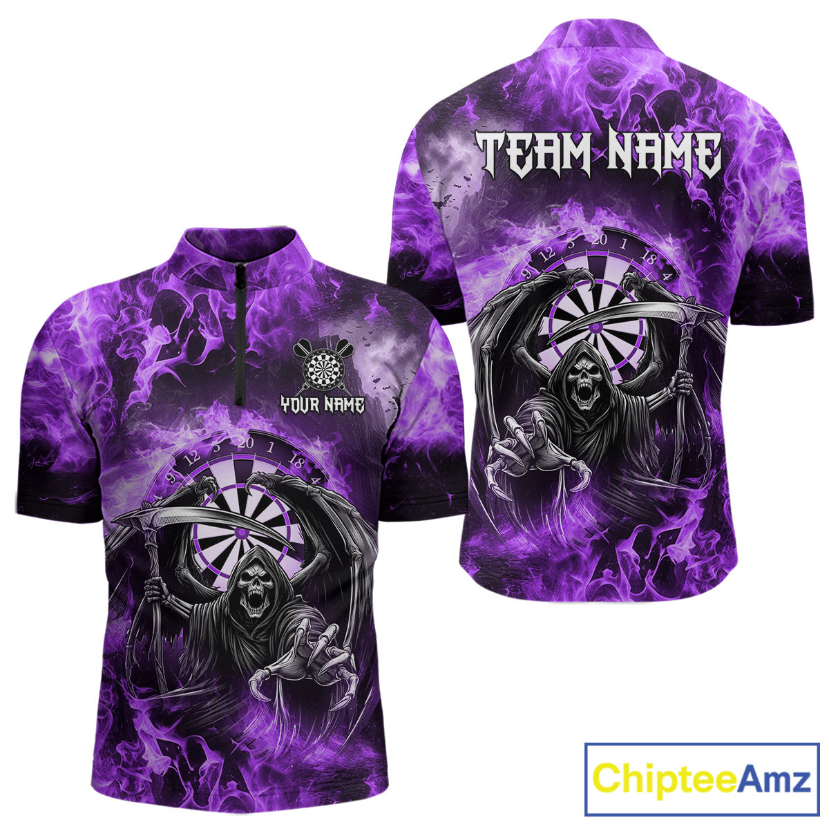 Personalized Purple Flaming Grim Reaper Darts Shirt For Men Custom Fire Darts Team Jersey TDM4976