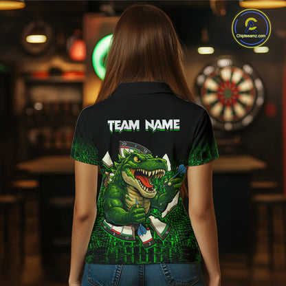 Black And Green Funny Sauropod Darts Shirt For Women Custom Darts Jersey Team Polo & 1/4 Zip TDM5917