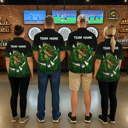 Black And Green Funny Sauropod Darts Shirt For Women Custom Darts Jersey Team Polo & 1/4 Zip TDM5917