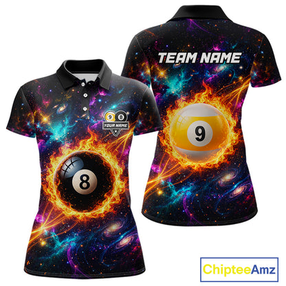Personalized Galaxy Fire 8 Ball 9 Ball Billiard Shirt For Women, Pool Team Jersey Polo & Quarter Zip TDM7235