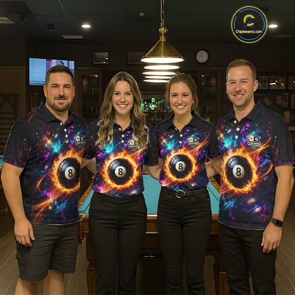 Personalized Galaxy Fire 8 Ball 9 Ball Billiard Shirt For Men, Pool Team Jersey Polo & Quarter Zip TDM7235