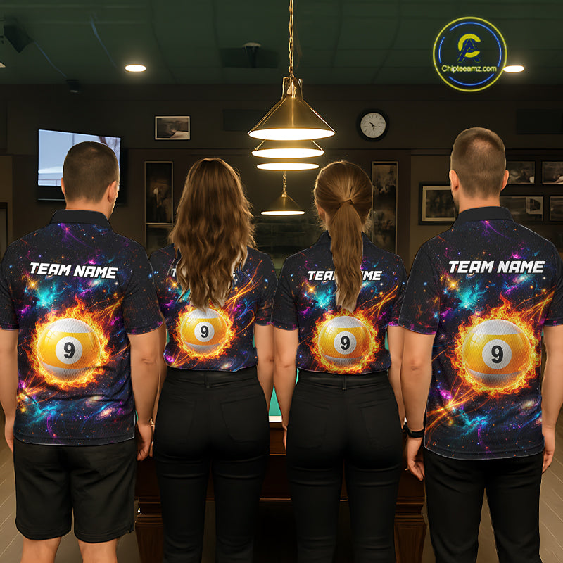 Personalized Galaxy Fire 8 Ball 9 Ball Billiard Shirt For Men, Pool Team Jersey Polo & Quarter Zip TDM7235