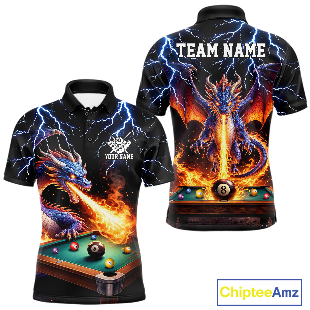 Personalized Dragon 8 Ball Fire Billiard Shirt For Men Custom Pool Team Jersey Polo & 1/4 Zip TDM6334