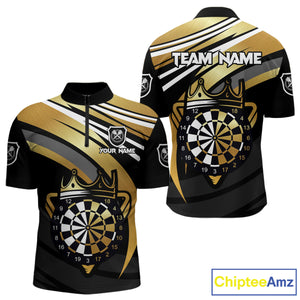 Black And Gold Dartboard Crown Darts Shirt For Men Custom Darts Sport Jersey Team Polo & 1/4 Zip TDM4793