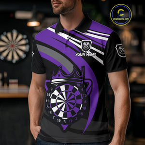 Black And Purple Dartboard Crown Darts Shirt For Men Custom Darts Sport Jersey Team Polo & 1/4 Zip TDM4794