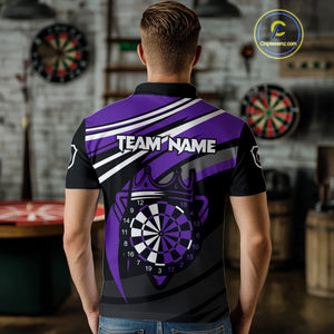 Black And Purple Dartboard Crown Darts Shirt For Men Custom Darts Sport Jersey Team Polo & 1/4 Zip TDM4794