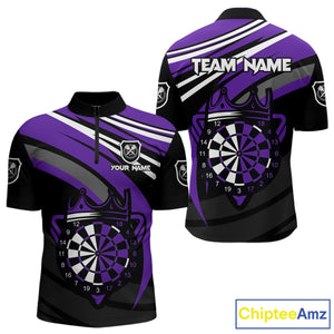 Black And Purple Dartboard Crown Darts Shirt For Men Custom Darts Sport Jersey Team Polo & 1/4 Zip TDM4794