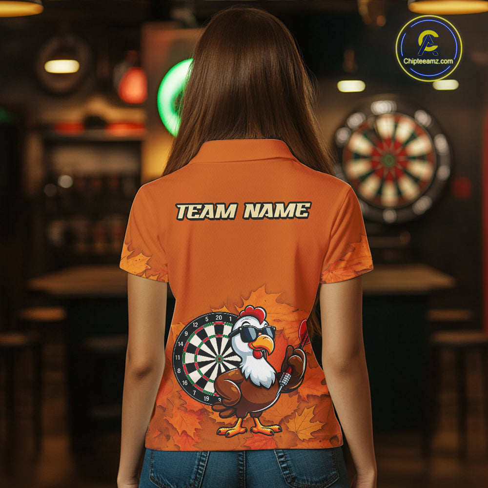 Personalized Orange Funny Turkey Darts Shirts For Women Custom Thanksgiving Dart Team Jersey  TDM7269