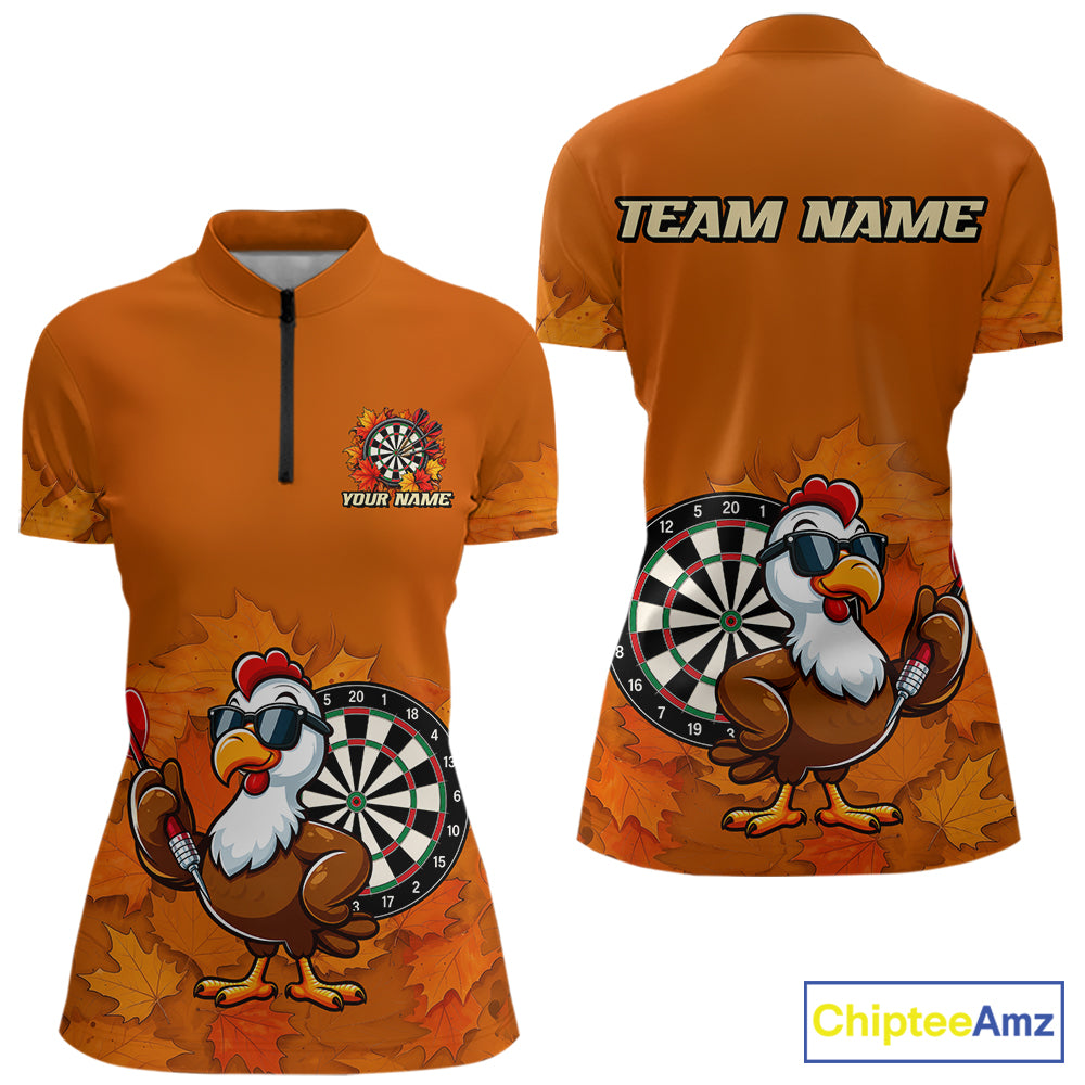 Personalized Orange Funny Turkey Darts Shirts For Women Custom Thanksgiving Dart Team Jersey  TDM7269