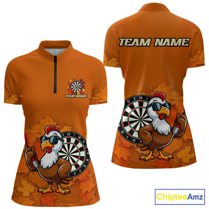 Personalized Orange Funny Turkey Darts Shirts For Women Custom Thanksgiving Dart Team Jersey  TDM7269