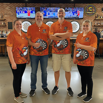 Personalized Orange Funny Turkey Darts Shirts For Men Custom Thanksgiving Dart Team Jersey  TDM7269